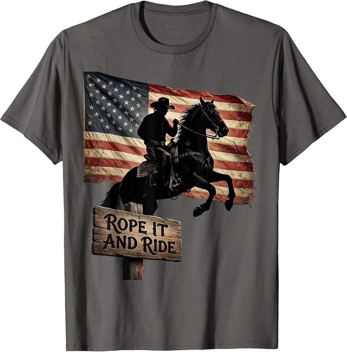 Men's Rope It and Ride Western Cowboy Design T-Shirt - Asphalt Grey