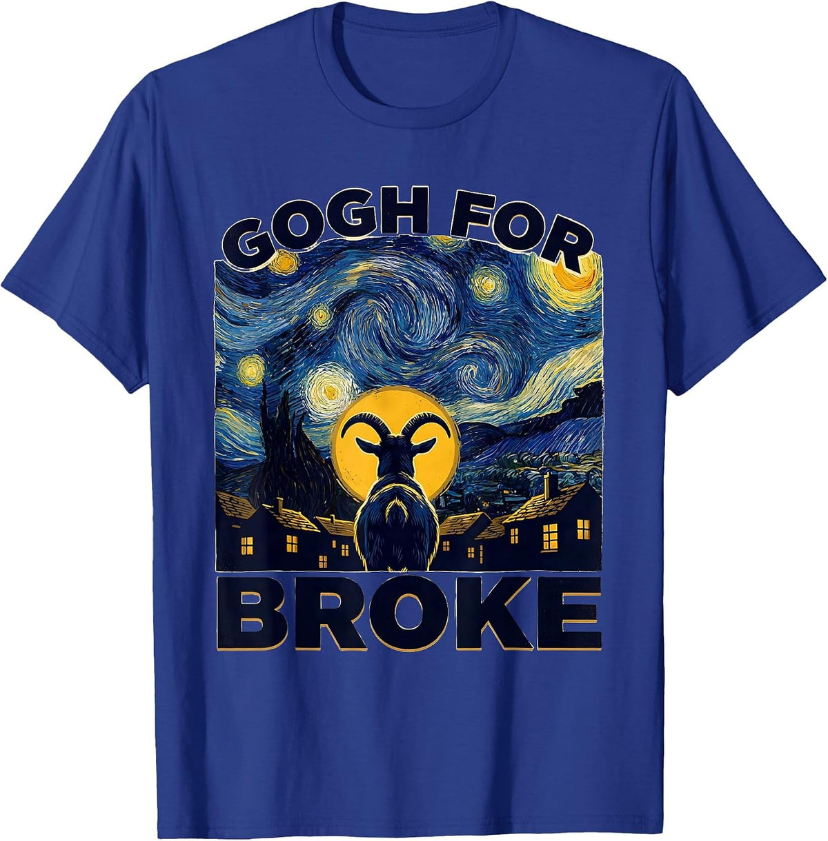 Men's Gogh For Broke Funny Van Gogh Starry Night Animal Parody Art T-Shirt - Royal Blue