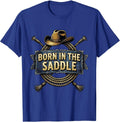 Born in the Saddle Denim Cowgirl Design T-Shirt - Royal Blue