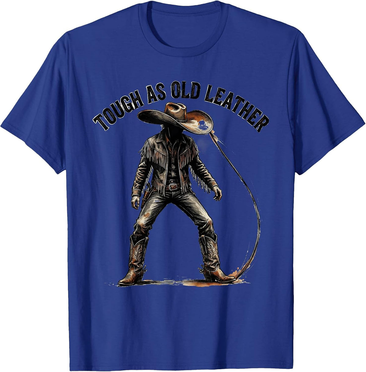 Men's Tough as Old Leather Cowgirl Graphic Design T-Shirt - Royal Blue