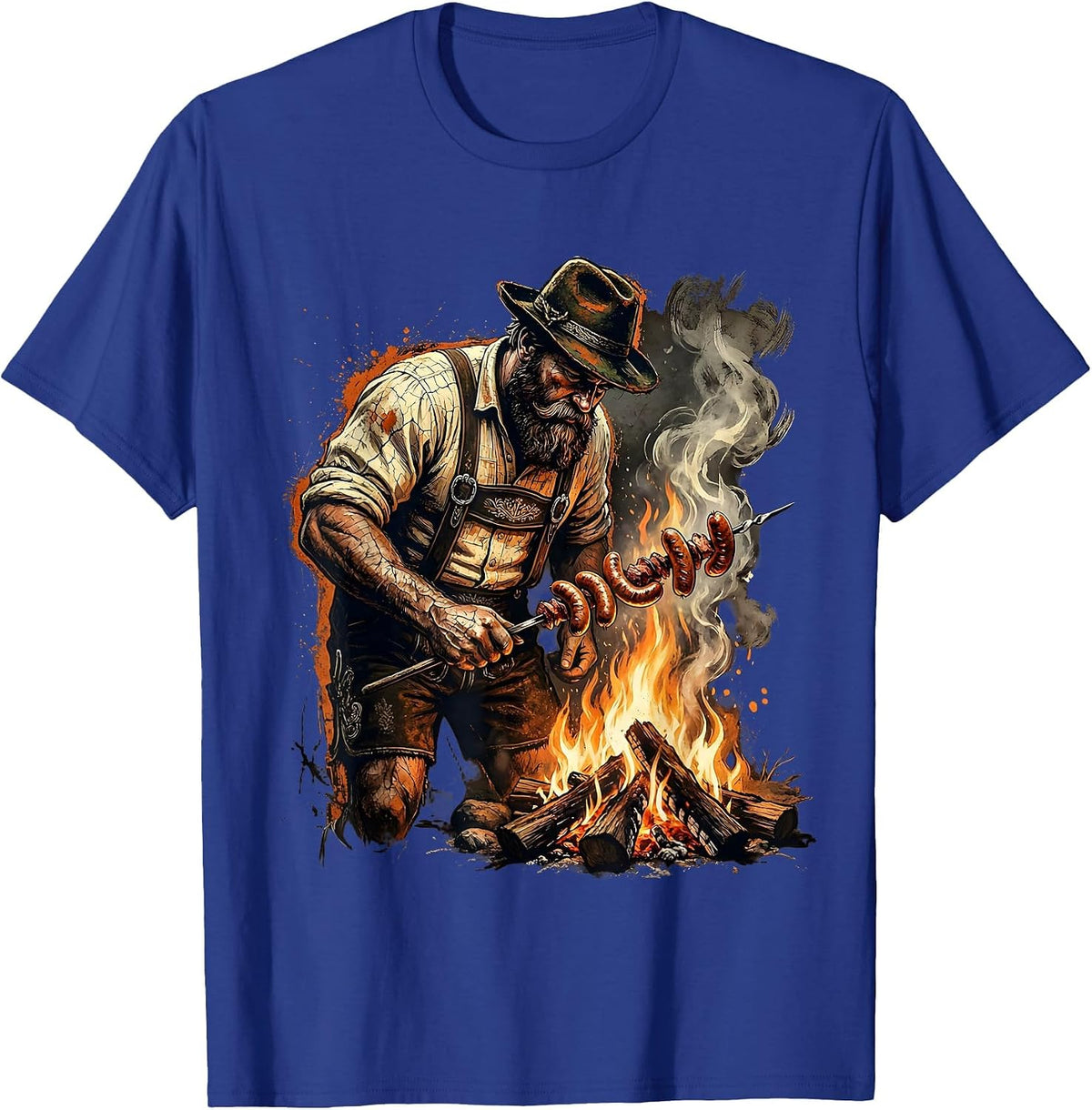 Oktoberfest Bearded Grillmaster Campfire Sausage T-Shirt - Royal Blue