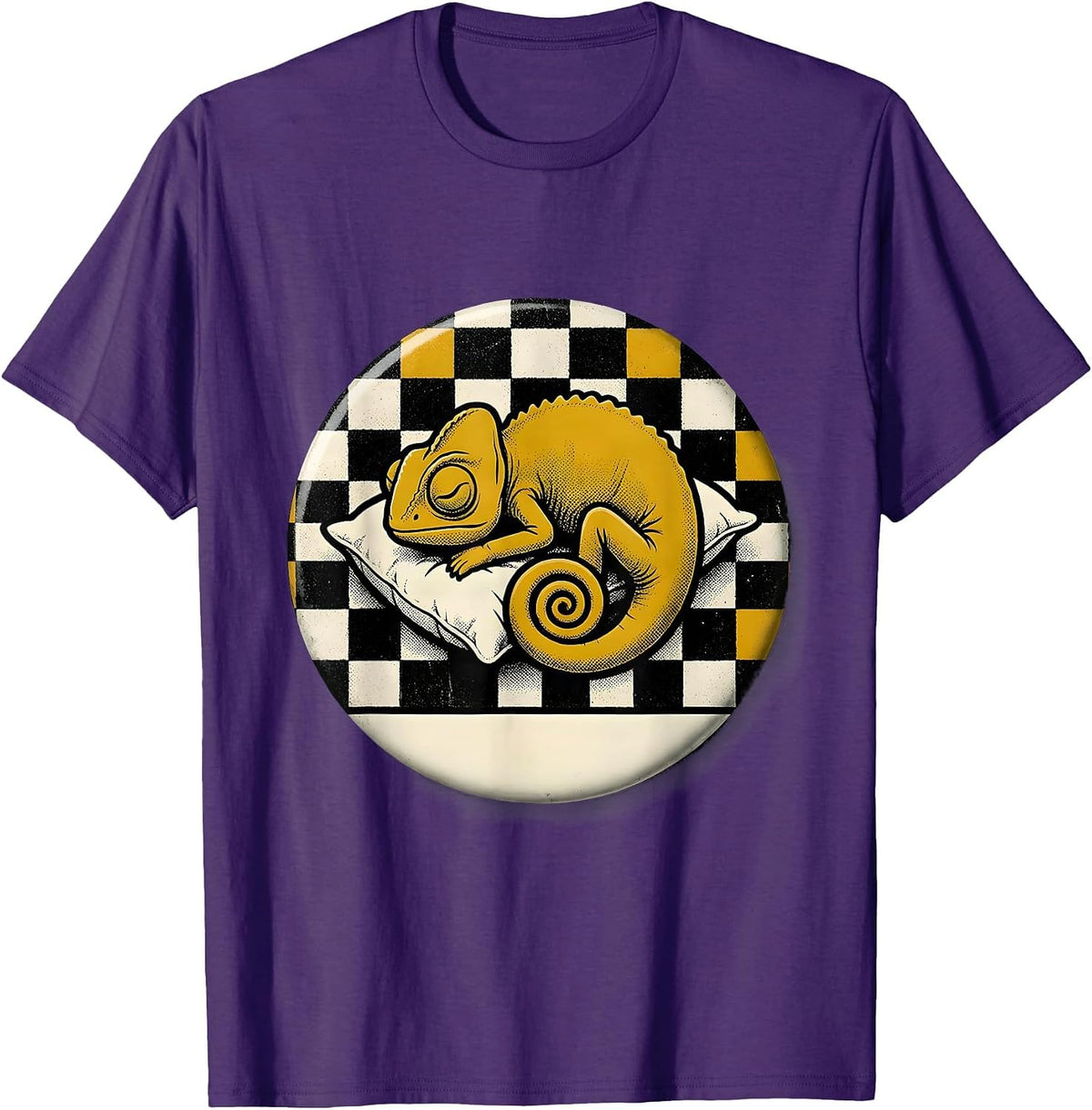 Sealed Chameleon Sleeping Badge Retro Cartoon Animal Lover T-Shirt - Purple