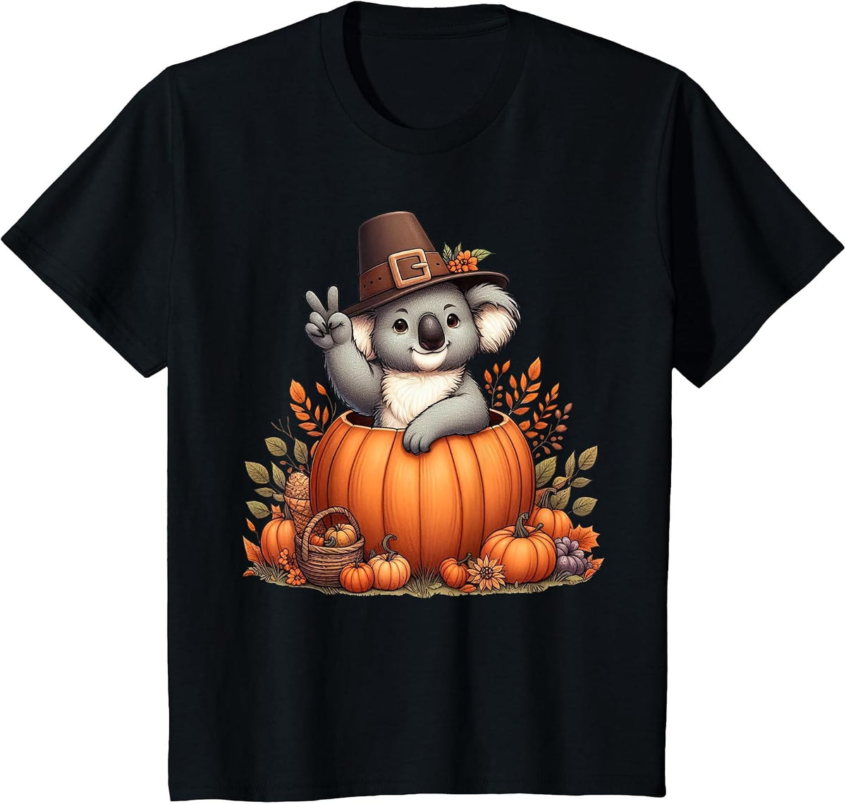Autumn Pumpkin Fall Koala Thanksgiving Womens Mens Kids T-Shirt - Black