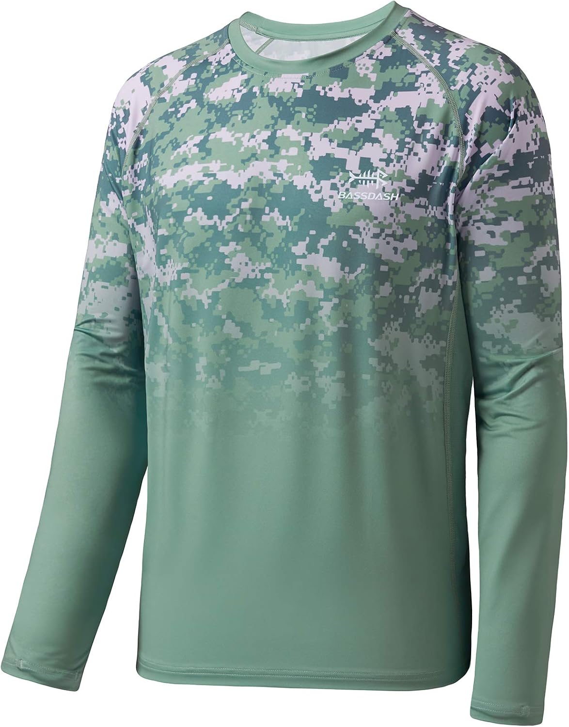 BASSDASH FS14M Men's Camo Gradient Performance Long Sleeve Fishing Shirt UPF50+ - Green Digital Camo Gradient