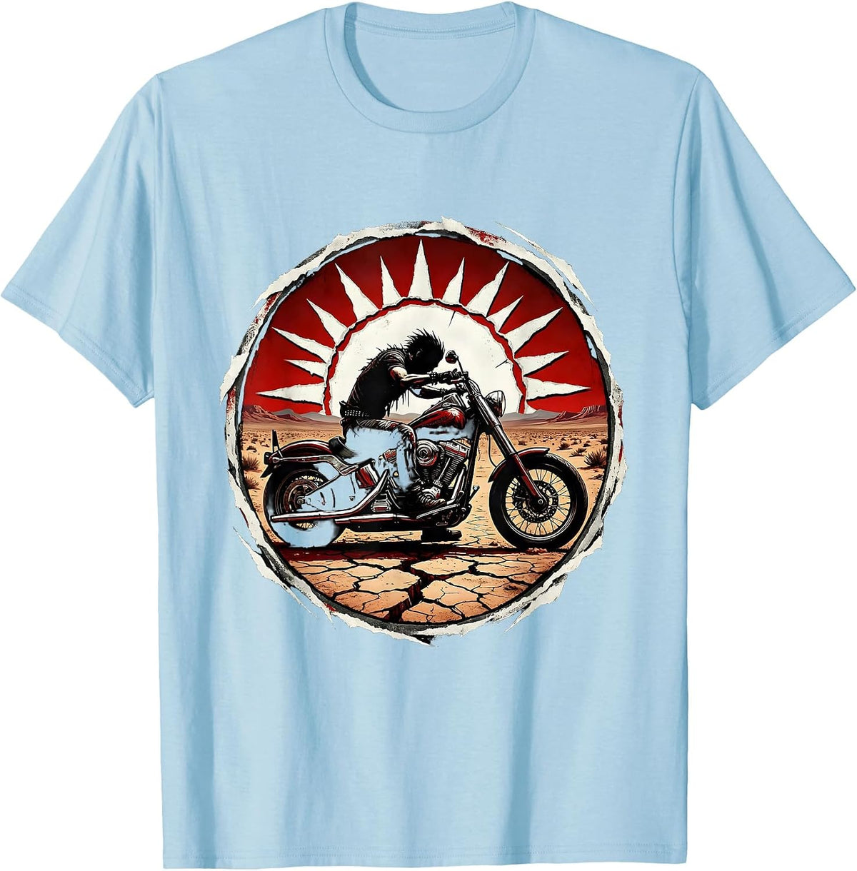 Men's Motorcycle Rider Desert Sunset Silhouette T-Shirt - Baby Blue