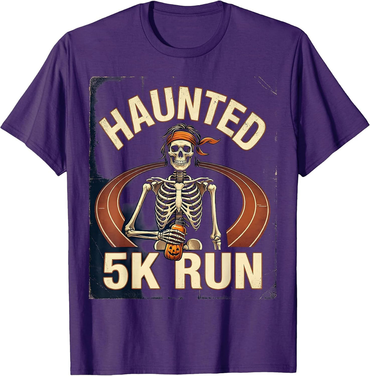 Haunted 5K Run Vintage Skeleton Funny Halloween 5K Runner T-Shirt - Purple