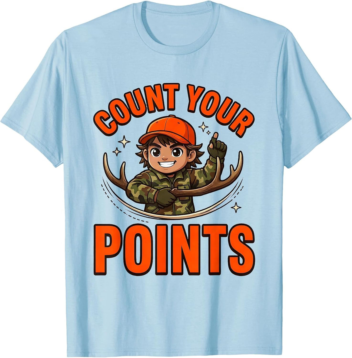 Men's COUNT YOUR POINTS Funny Deer Hunter Hunting Camp T-Shirt - Baby Blue
