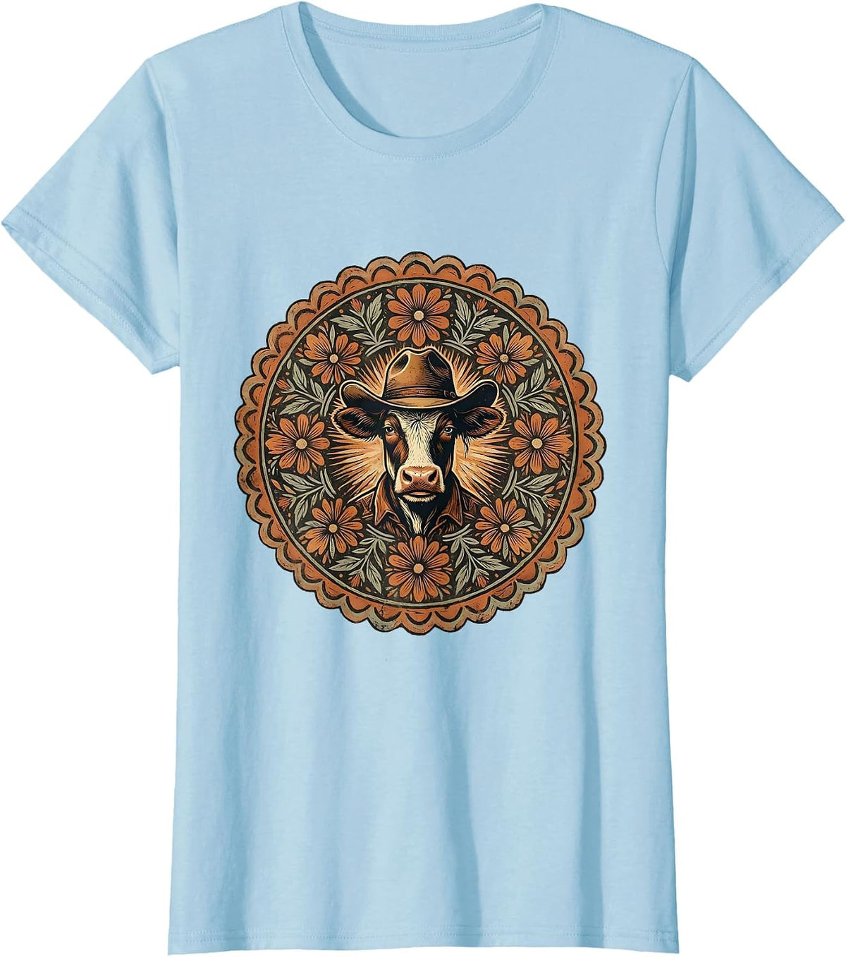 Women's Shadowed Cowgirl Hat Brim Graphic T-Shirt - Baby Blue