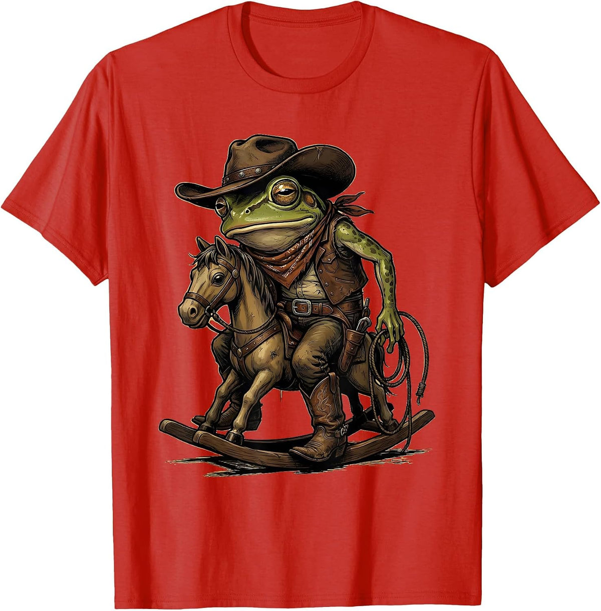 Men's Slumped Frog Cowboy Western Meme Humor T-Shirt - Red