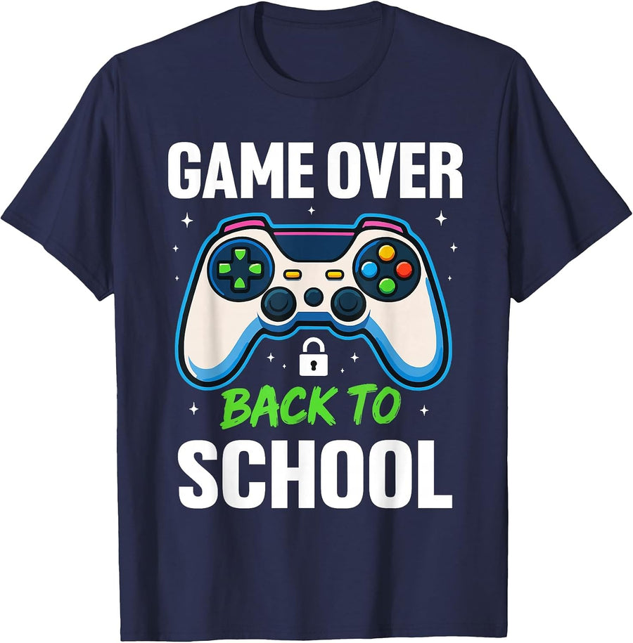 Game Over Back to School Shirt Funny Kids First Day School T-Shirt - Navy Blue