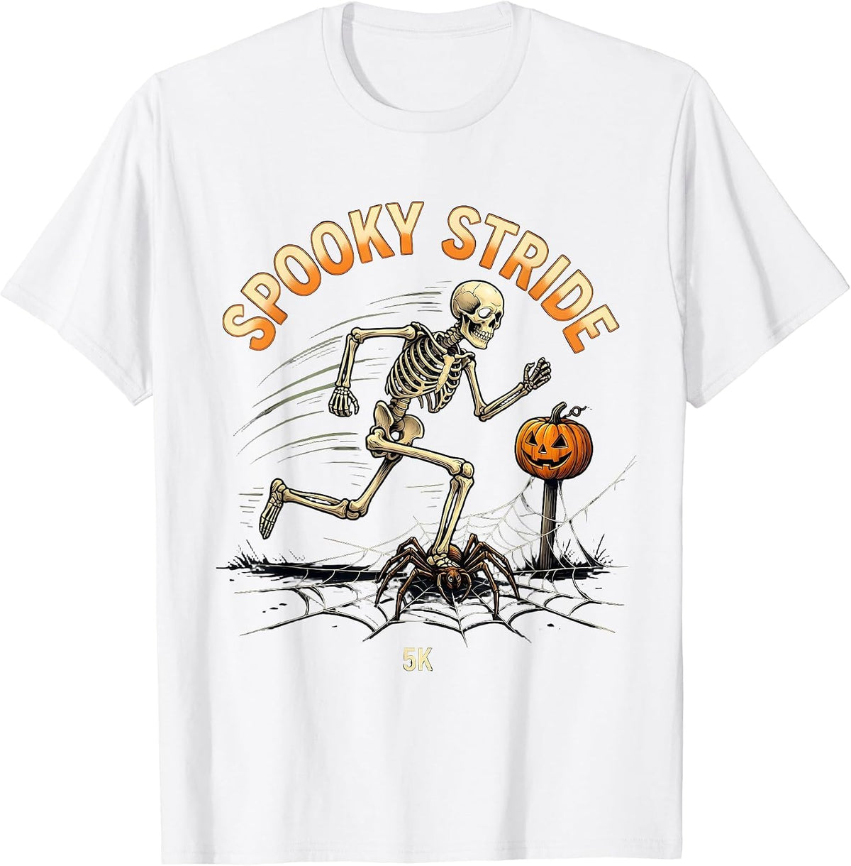 Men's Spooky Stride 5K Funny Skeleton Halloween Run Costume T-Shirt - White