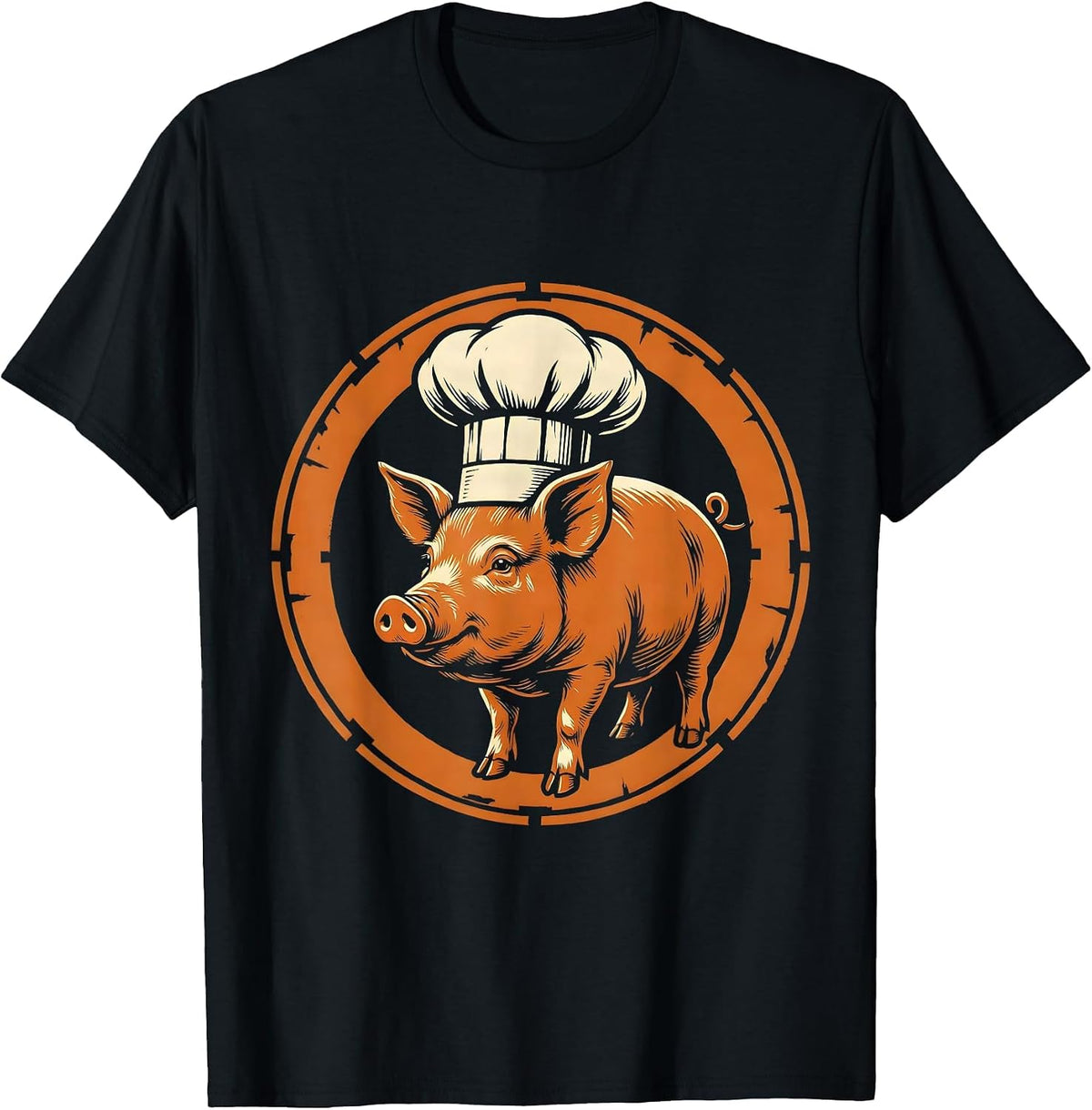 Men's Whole Roasted Pig Chef Hat Graphic Tee T-Shirt - Black