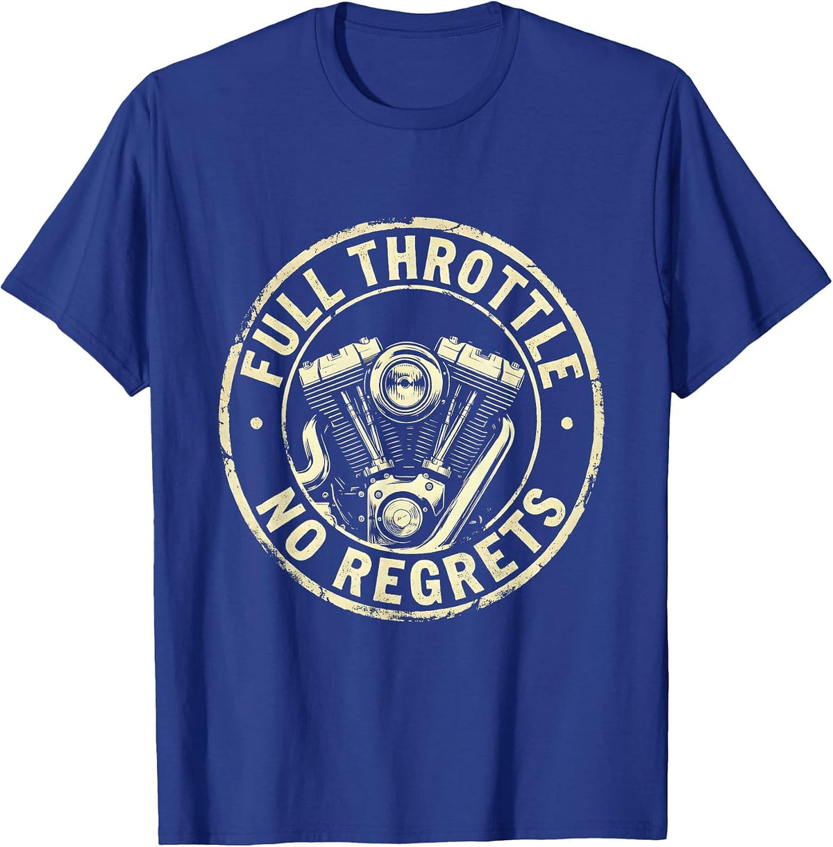Men's Full Throttle No Regrets Motorcycle Design T-Shirt - Royal Blue