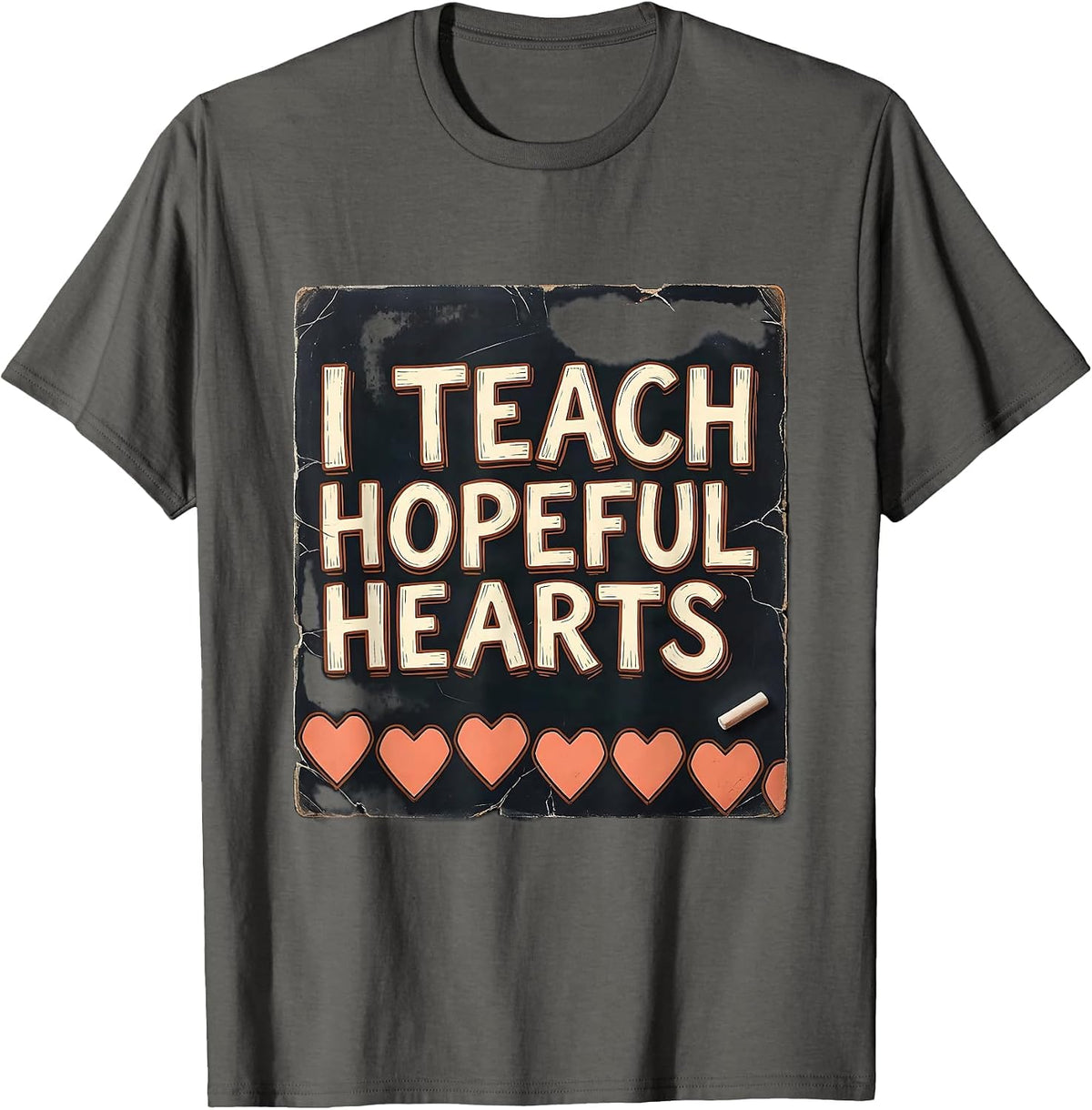 I Teach Hopeful Hearts Distressed Teacher Valentine T-Shirt - Asphalt Grey