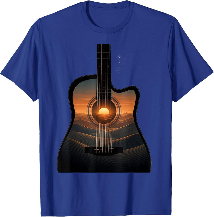 Acoustic Guitar Dusk Horizon Musician Vintage Humor T-Shirt - Royal Blue
