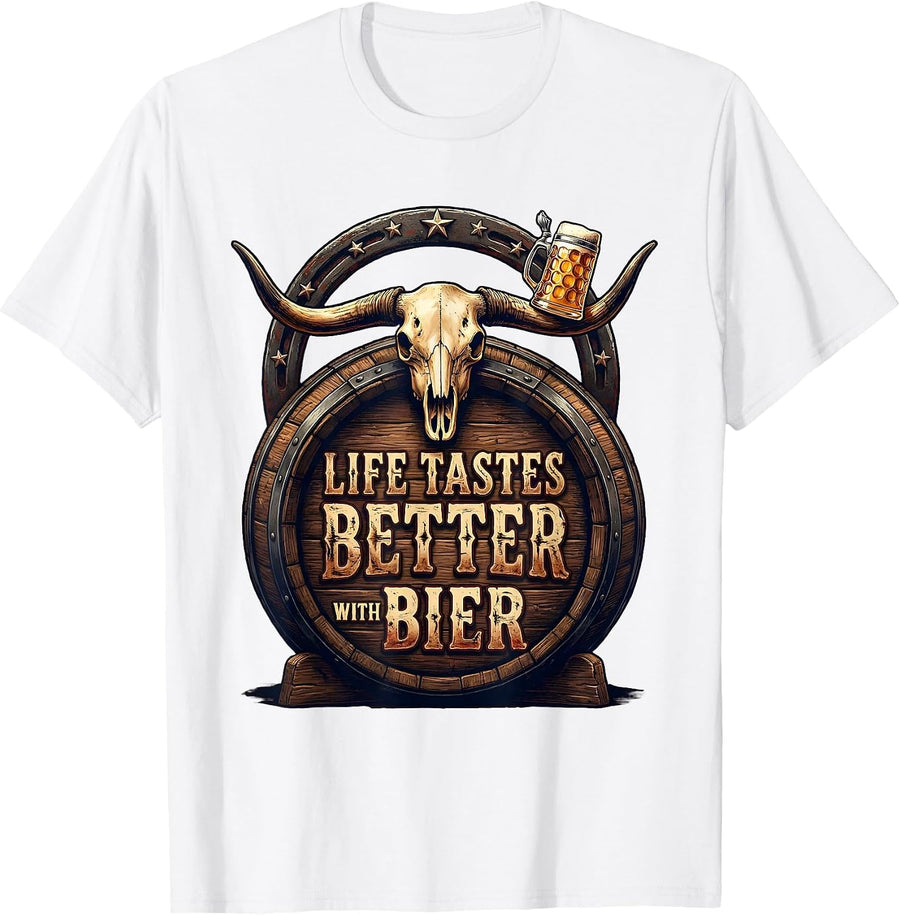 Men's Life Tastes Better With Bier Oktoberfest Design T-Shirt - White
