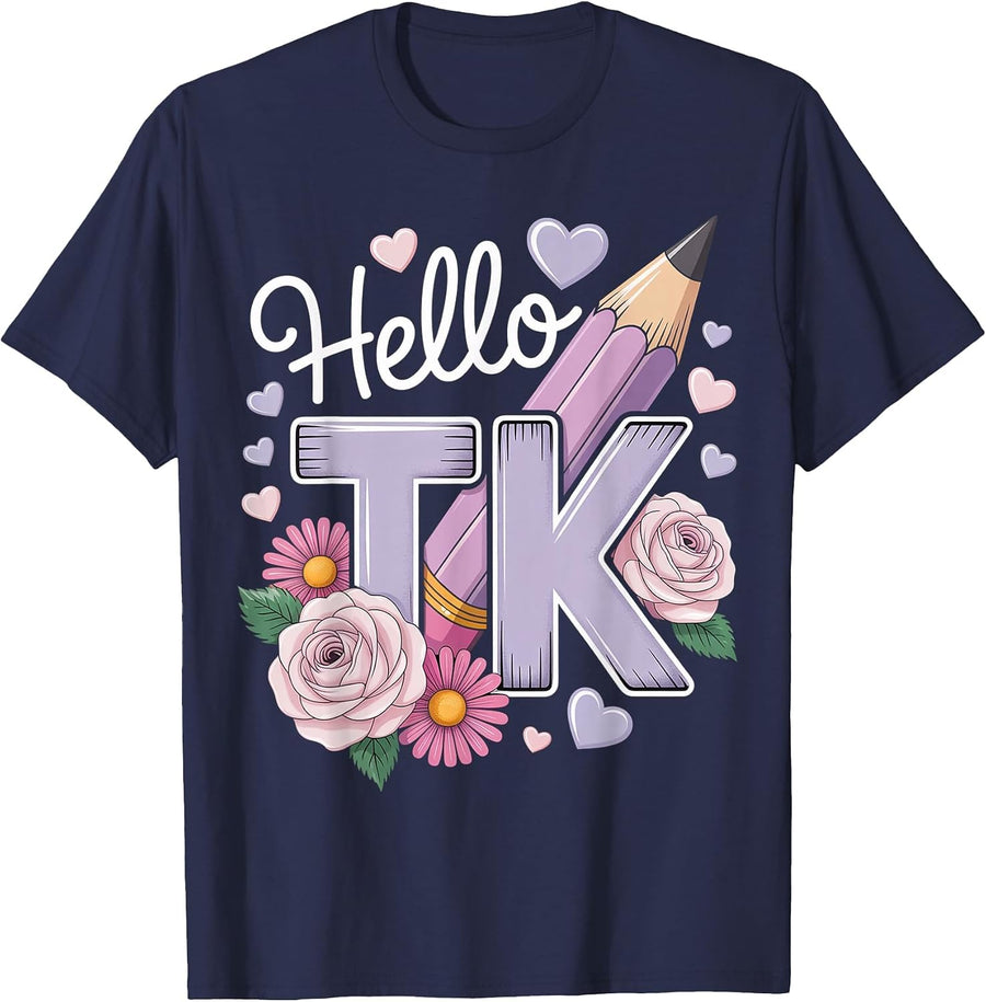 Hello TK Transitional Kindergarten Student TK Teacher T-Shirt - Navy Blue