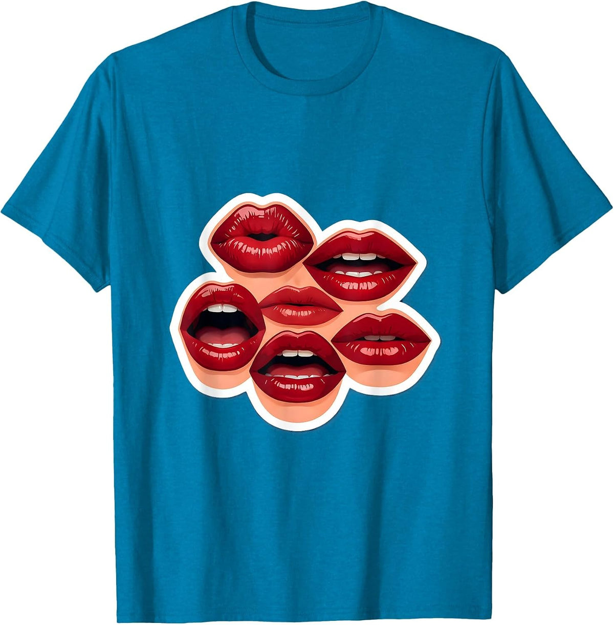 Speech Pathology Vowel Lips Illustration Design T-Shirt - Sapphire Blue
