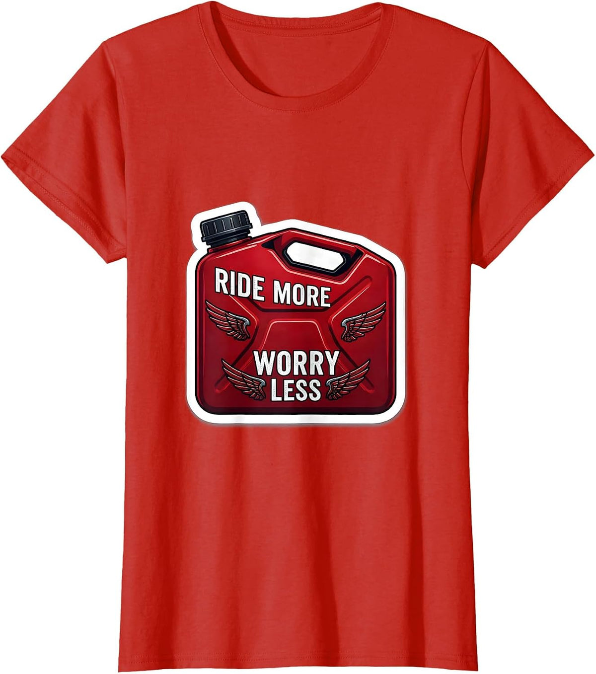 Ride More Worry Less Motorcycle Design T-Shirt - Red