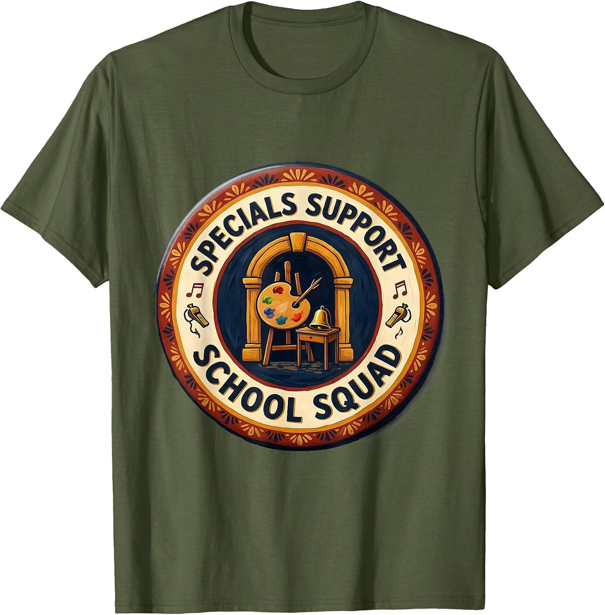 Specials Support School Squad Folk Art Teacher Appreciation T-Shirt - Olive Green