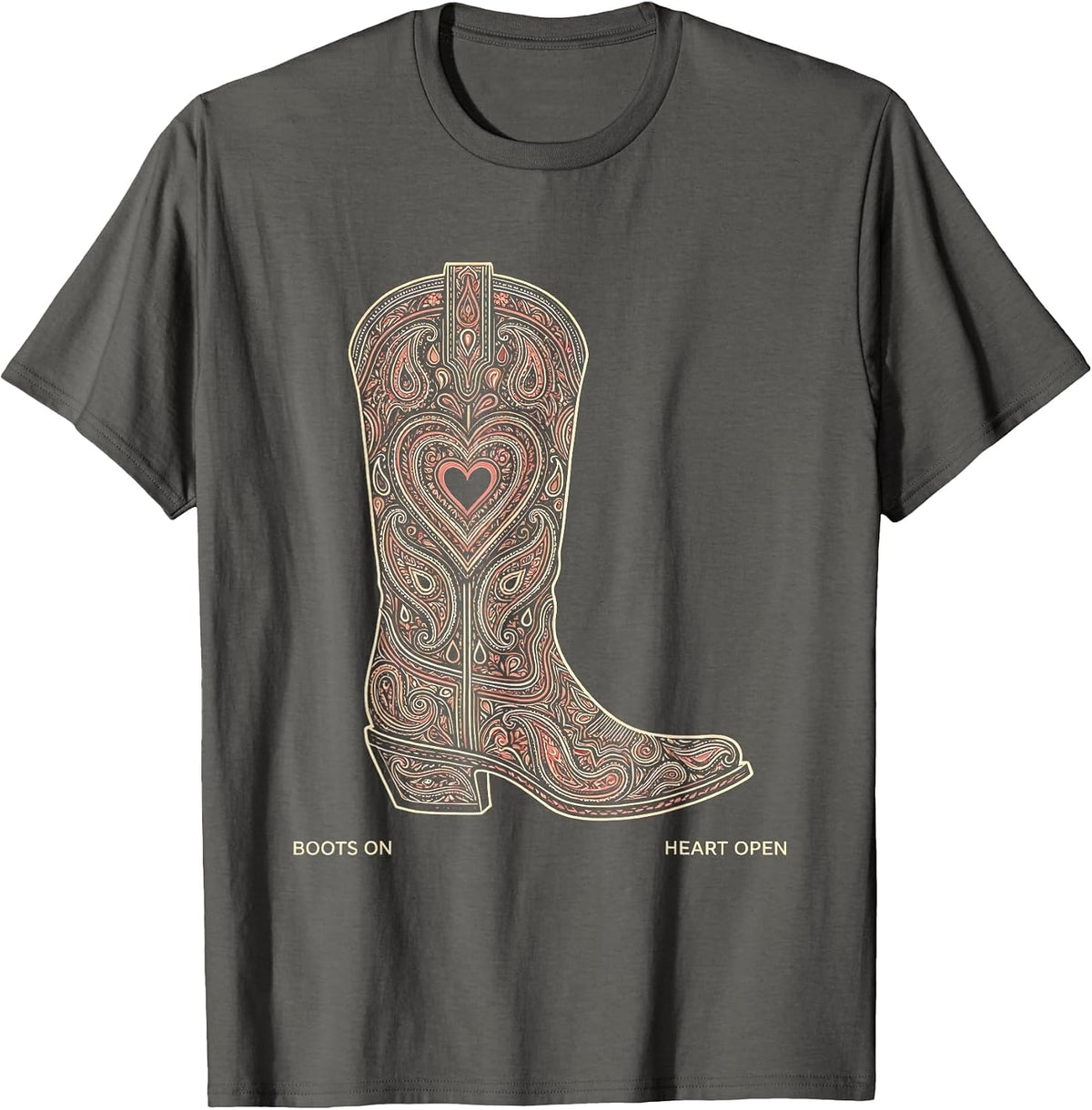 Men's Boots On Heart Open Girls Western Design T-Shirt - Asphalt Grey