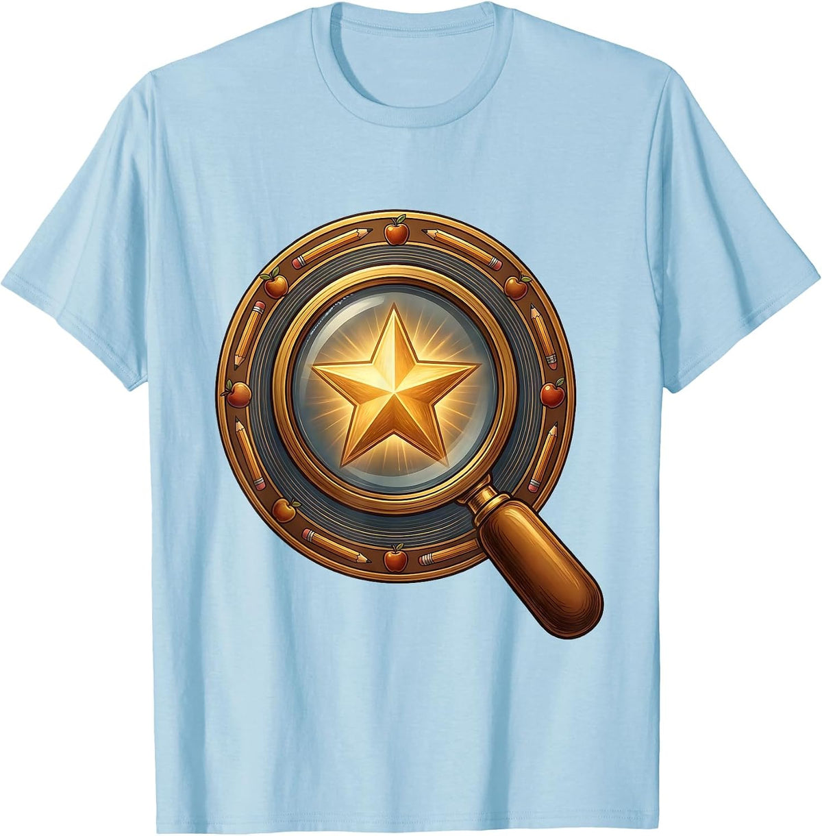 2nd Grade Teacher Magnifying Glass Gold Star T-Shirt - Baby Blue
