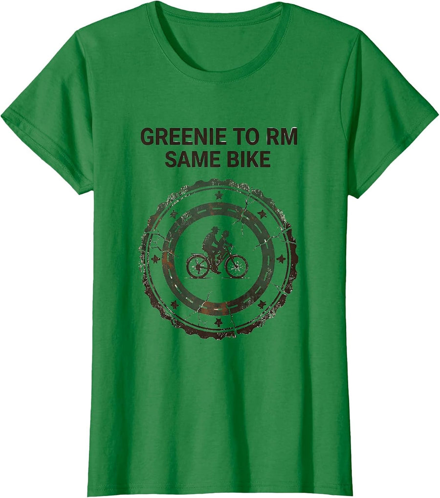 Women's Greenie To RM Same Bike Vintage LDS Missionary Humor Gift T-Shirt - Kelly Green