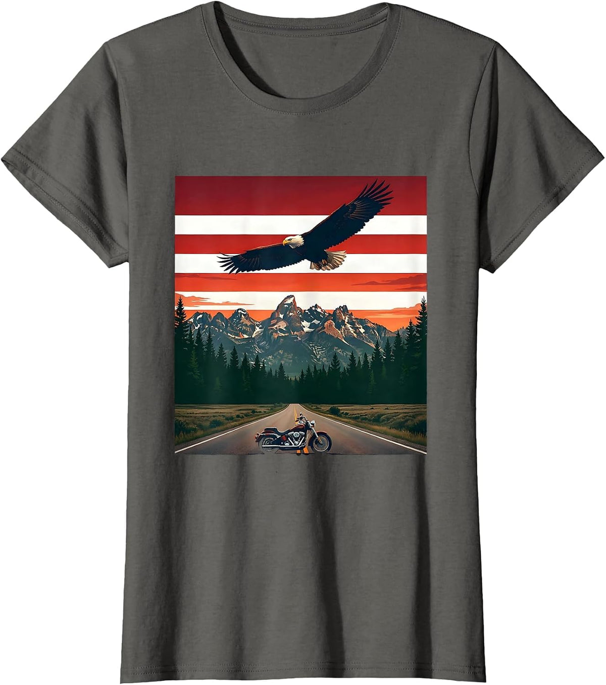 Women's USA Freedom Vintage Motorcycle Open Highway Graphic T-Shirt - Asphalt Grey