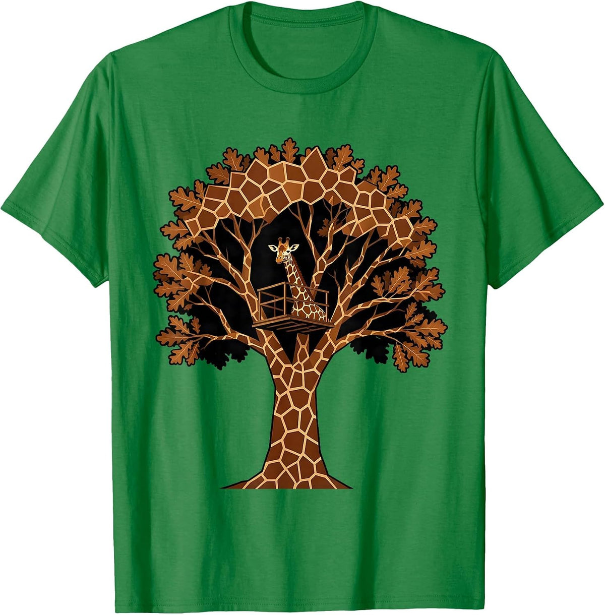 Men's Camo Hunting Tree Stand Hidden in Oak Tree T-Shirt - Kelly Green