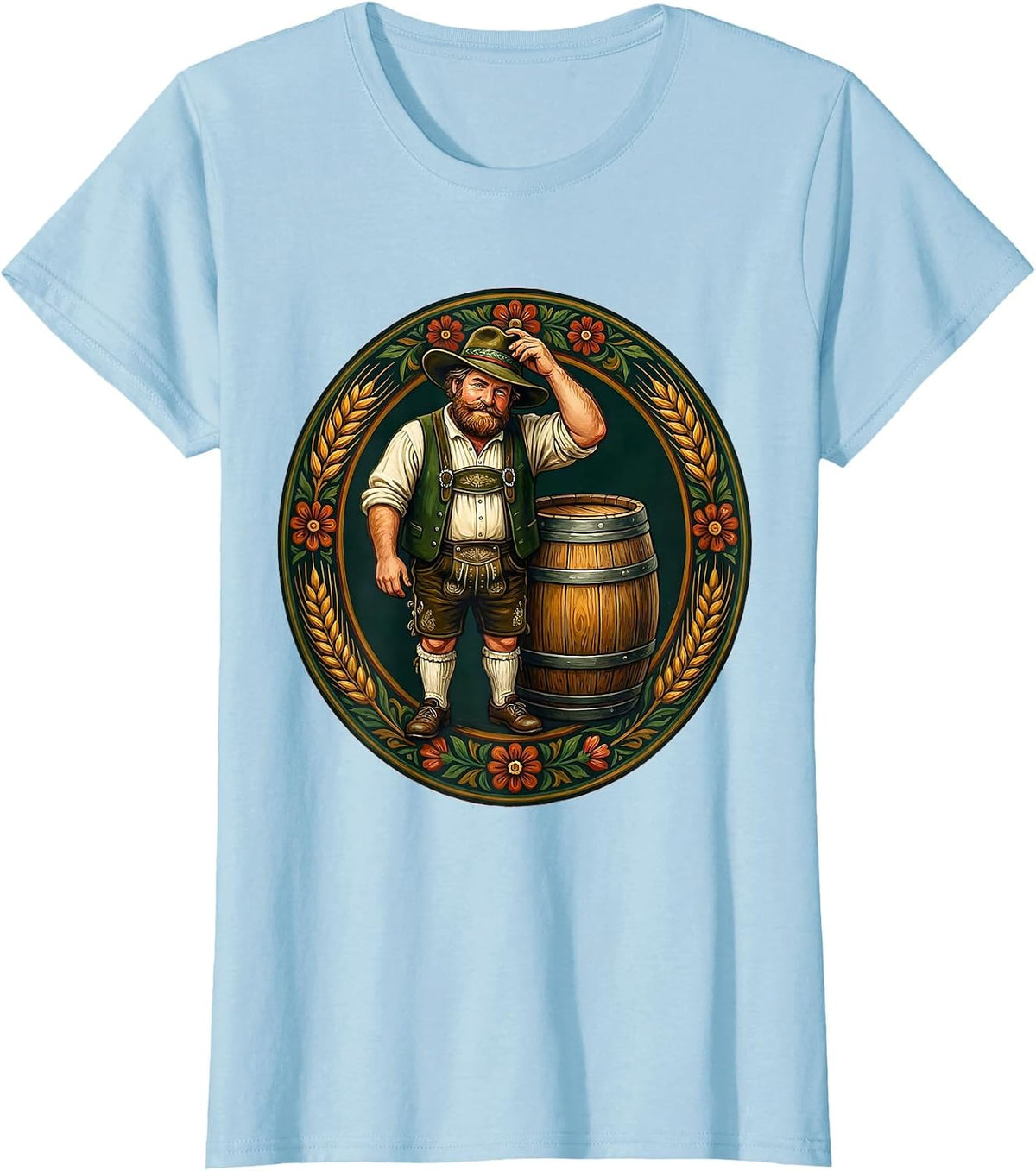 Oktoberfest Keg Hat Tip Illustration T-Shirt - Baby Blue