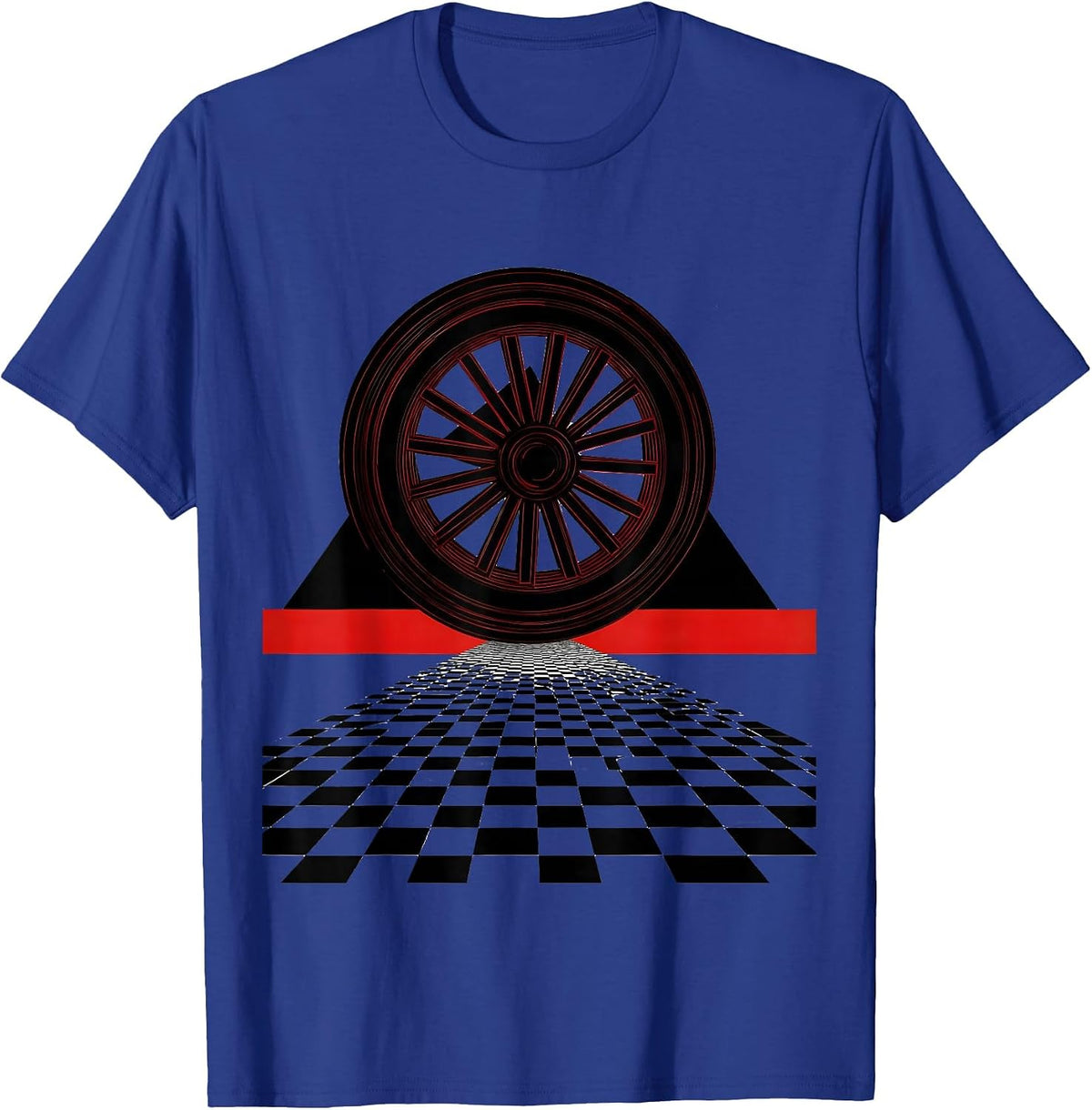 Motorcycle Wheel Spinning on Checkered Road T-Shirt - Royal Blue