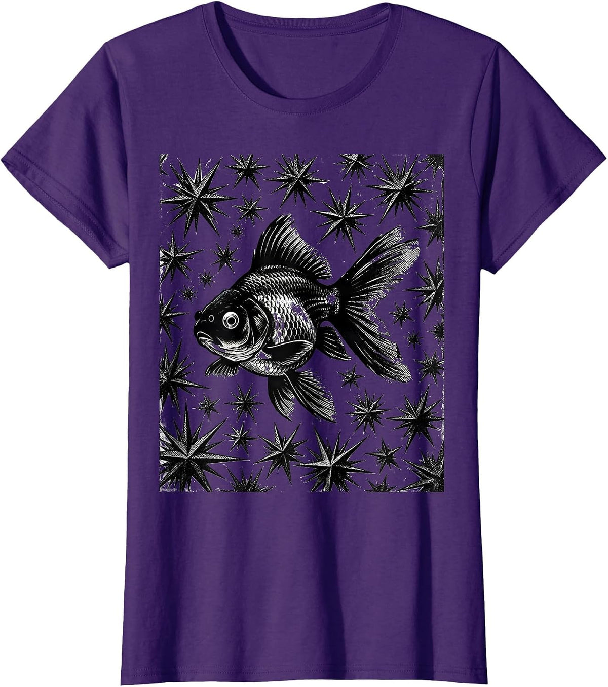 Women's Deadpan Goldfish Y2K Grunge Star Tattoo Vintage Graphic T-Shirt - Purple