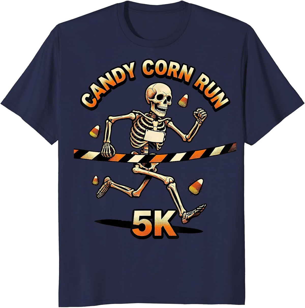 Candy Corn Run 5K Funny Skeleton Halloween Fun Run Matching T-Shirt - Navy Blue