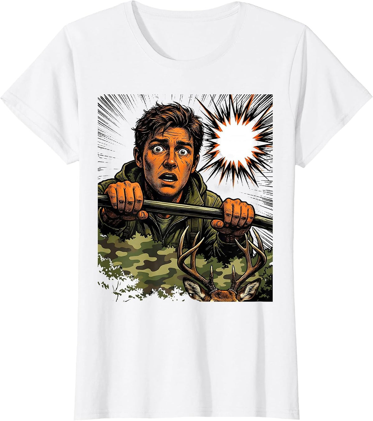 Startled Hunter Youth Humor Deer Hunting Camo T-Shirt - White