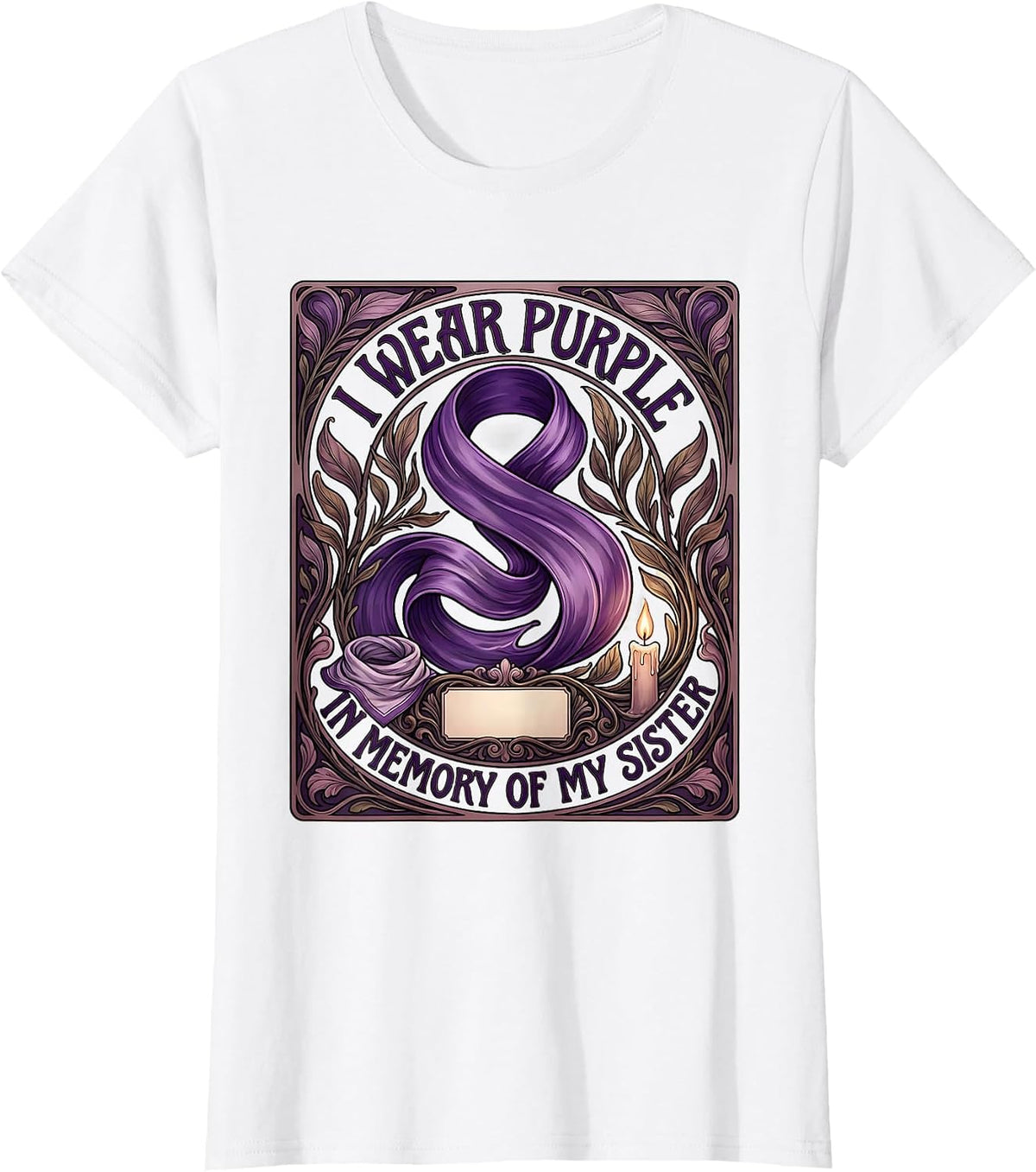 I Wear Purple In Memory Of My Sister Memorial Art Nouveau T-Shirt - White