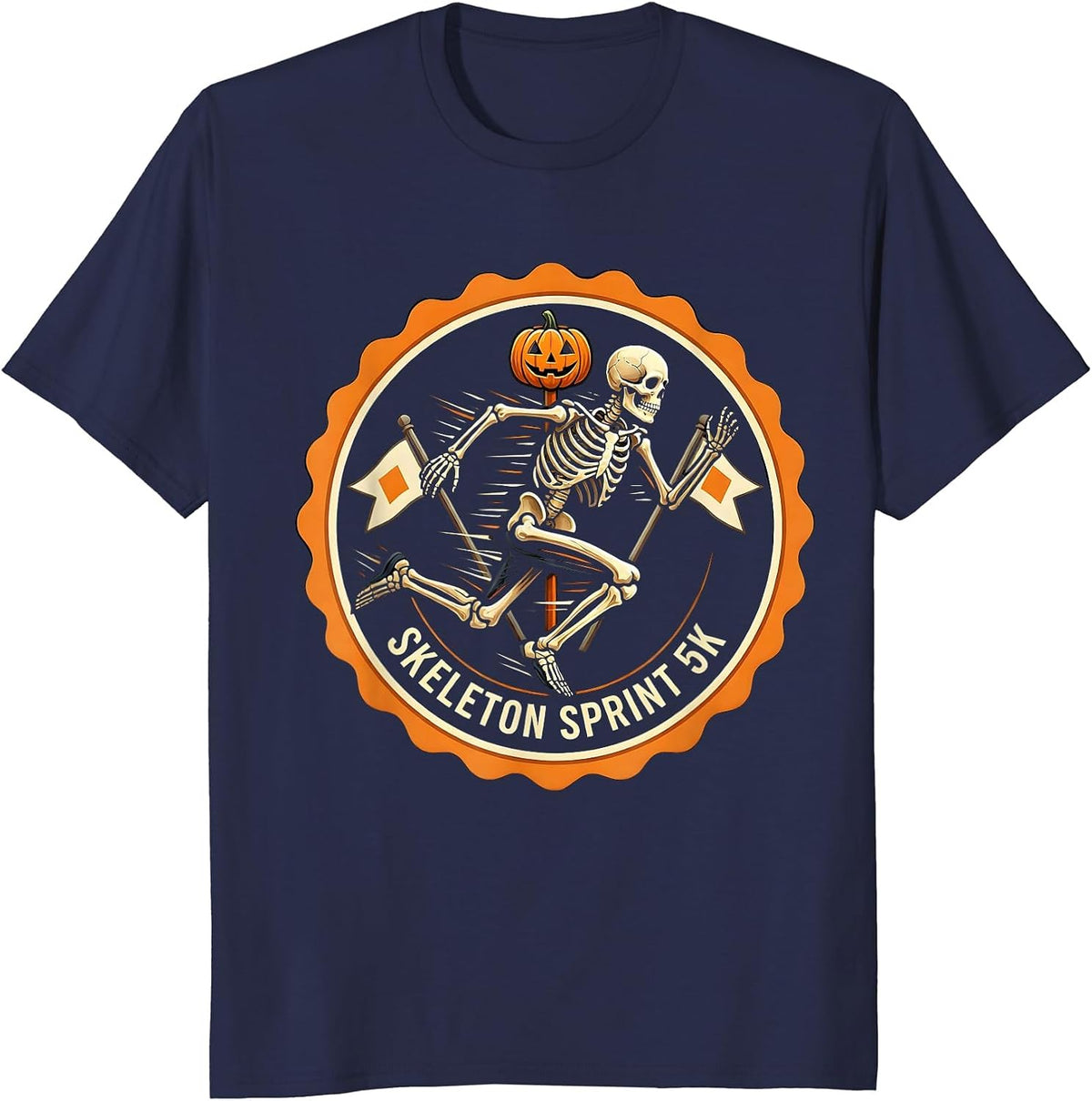 Skeleton Sprint 5K Funny Halloween Runner Race Matching T-Shirt - Navy Blue