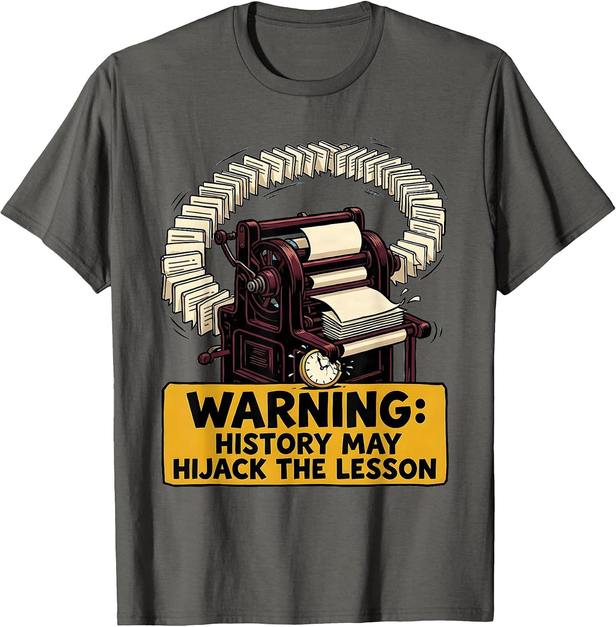 Men's Warning: History May Hijack The Lesson Funny History Teacher T-Shirt - Asphalt Grey