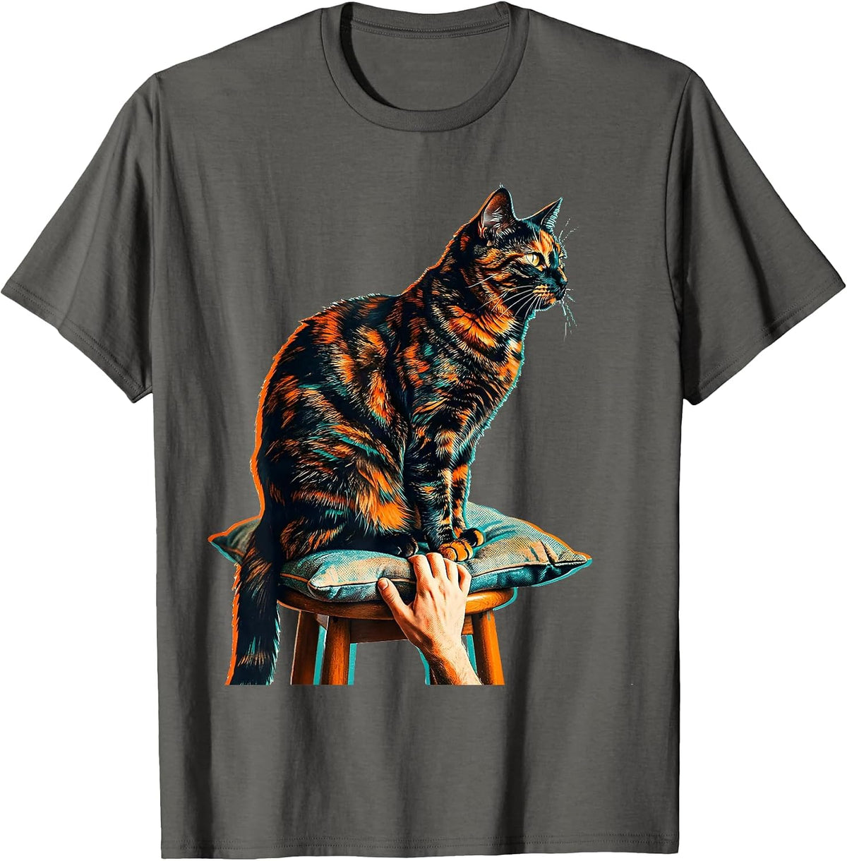 Men's Tortie Cat Lover Risograph Tortoiseshell Cat Owner T-Shirt - Asphalt Grey