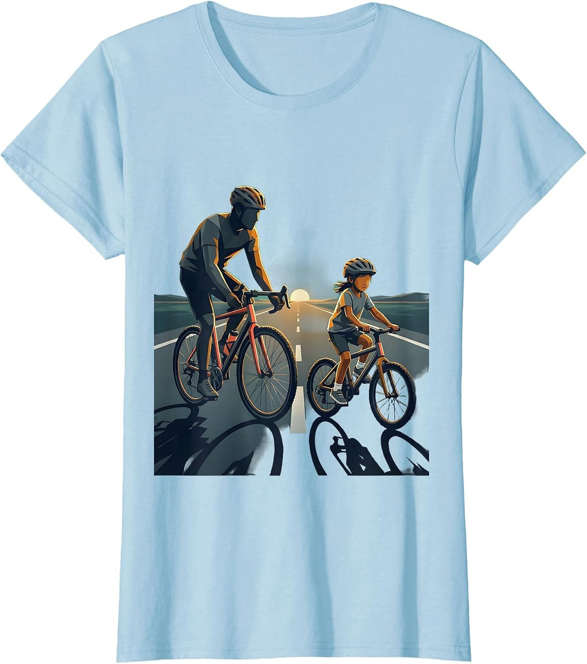 Women's Girl Dad Father Daughter Bike Ride Graphic Tee T-Shirt - Baby Blue