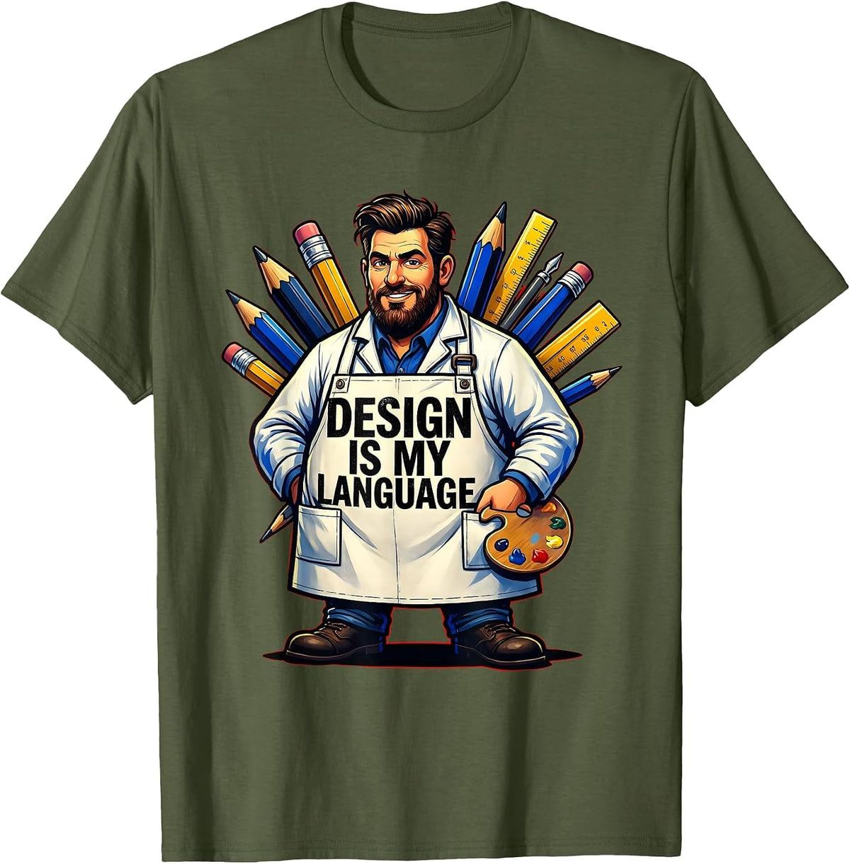Design Is My Language Graphic Tee for Men T-Shirt - Olive Green