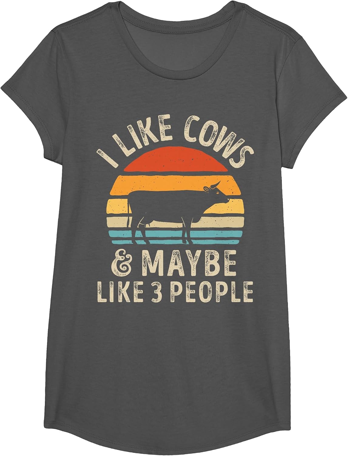 I Like Cows and Maybe Like 3 People Cow Farm Farmer Retro T-Shirt - Girls Asphalt Grey