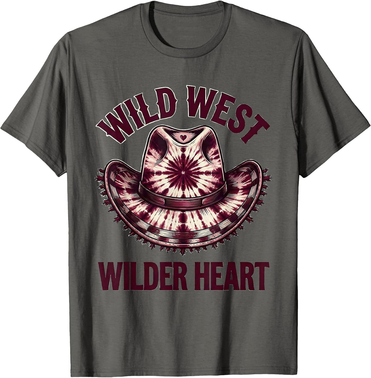Wild West Wilder Heart Cowgirl Graphic Design T-Shirt - Asphalt Grey