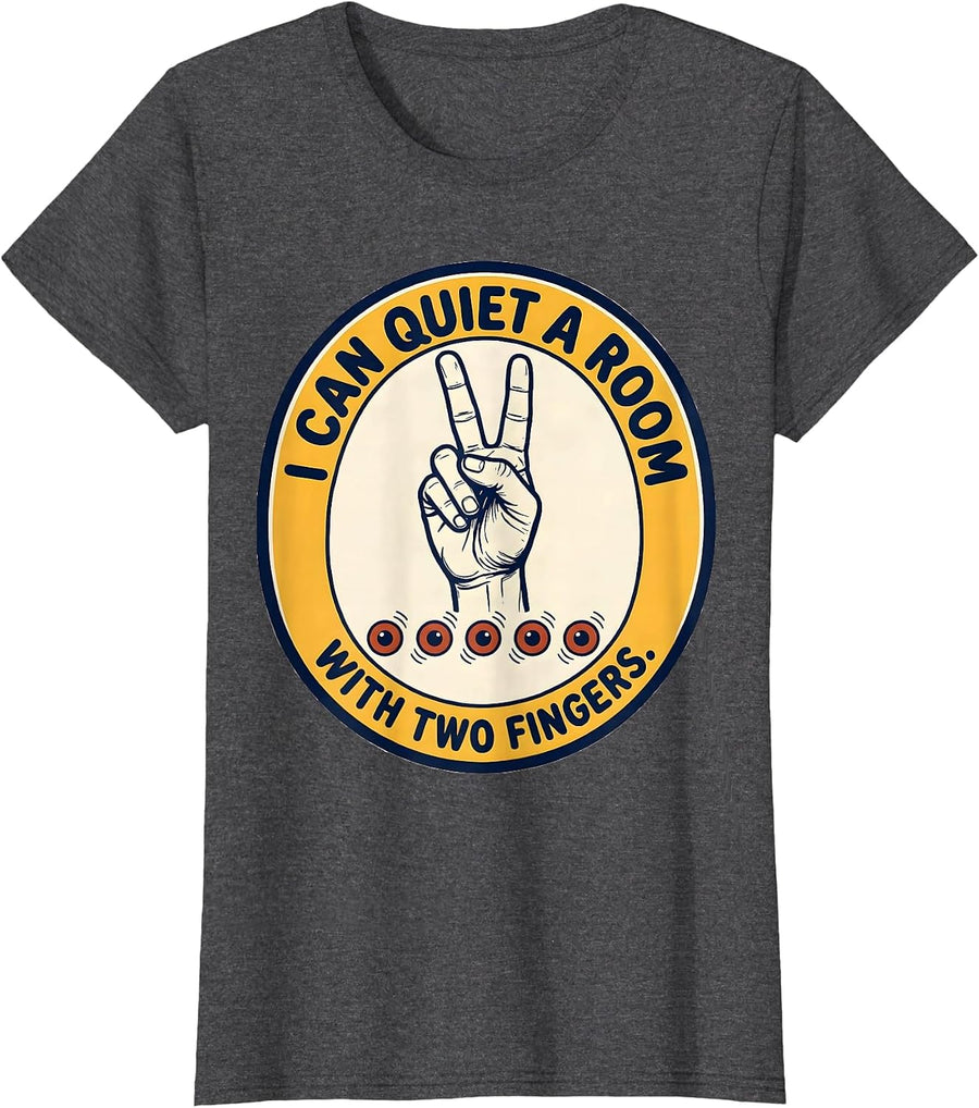 Women's I Can Quiet A Room With Two Fingers Funny Teacher Superhero T-Shirt - Dark Heather Grey