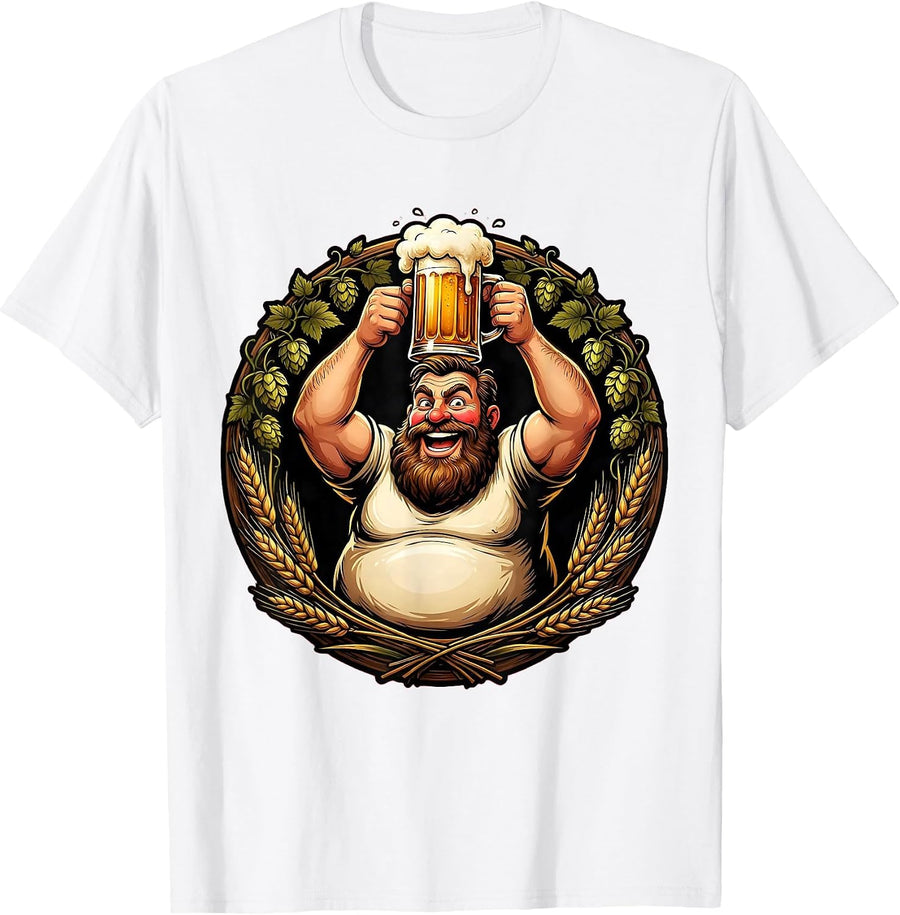 Men's Prost Bearded Tankard Raise Celebration Graphic T-Shirt - White