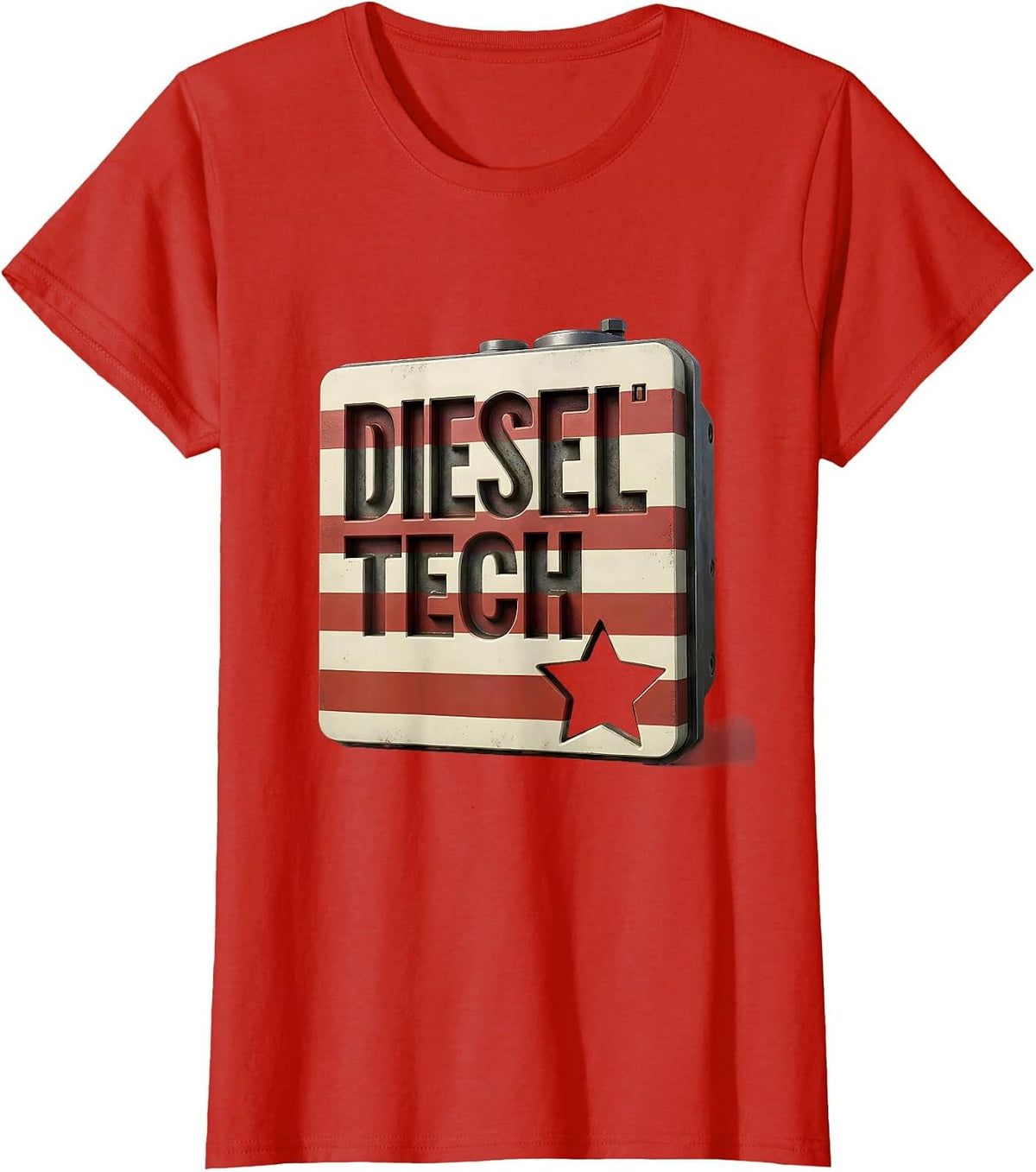 Women's Diesel Tech Patriotic Mechanic Oilfield Worker American Flag T-Shirt - Red