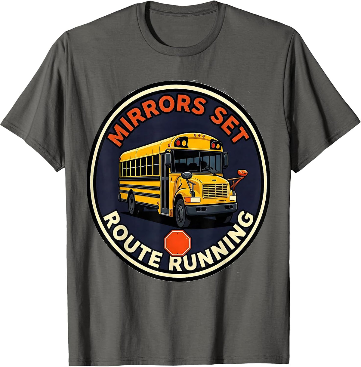 Men's Mirrors Set Route Running Cartoon School Bus Driver T-Shirt - Asphalt Grey