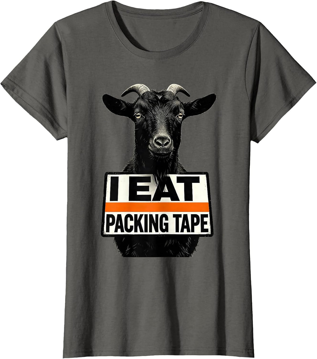 Women's I Eat Packing Tape Brutalist Graphic Absurdist Meme Humor T-Shirt - Asphalt Grey