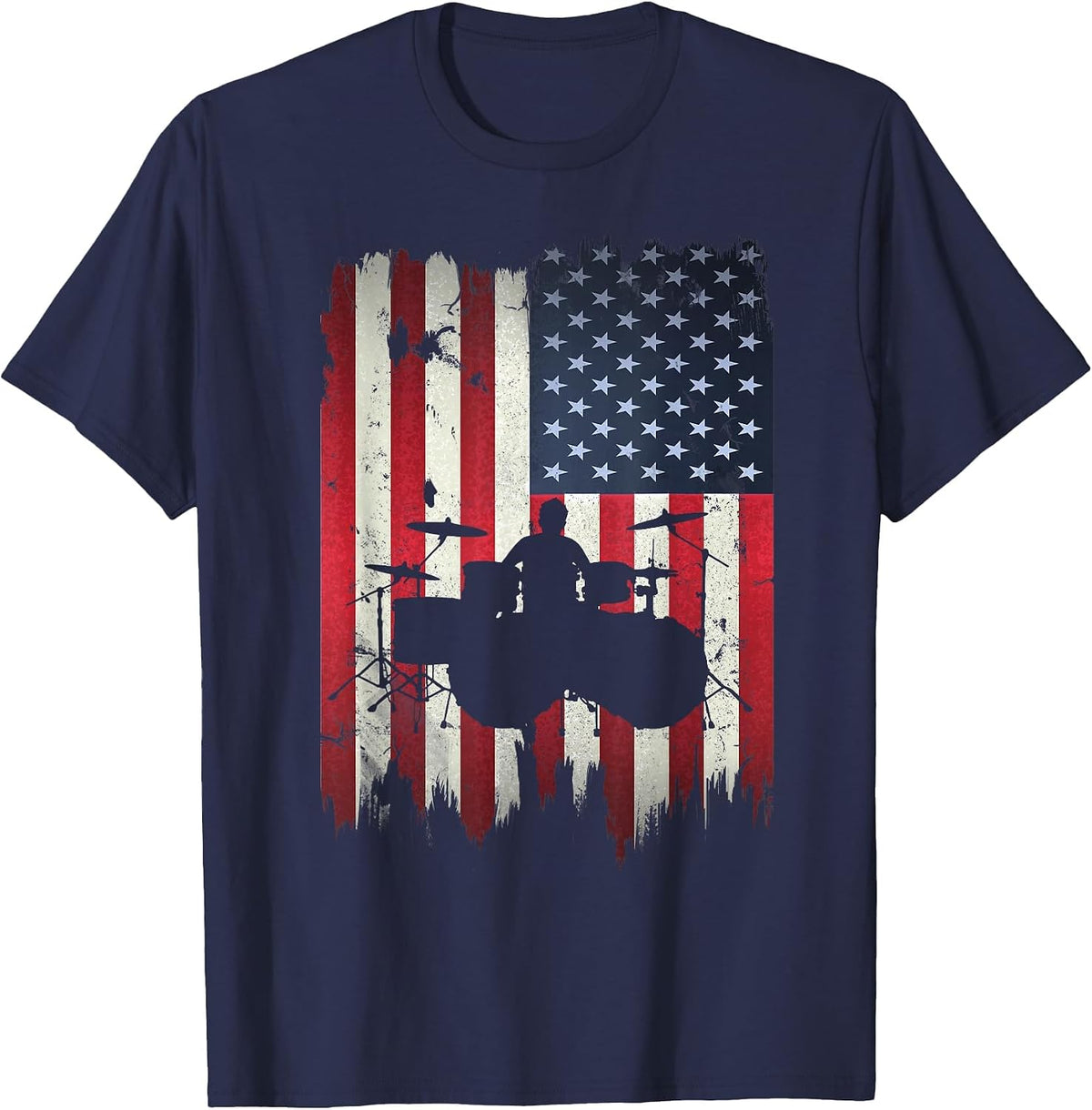 Drummer USA American Flag 4th of July Patriotic Drumming T-Shirt - Navy Blue