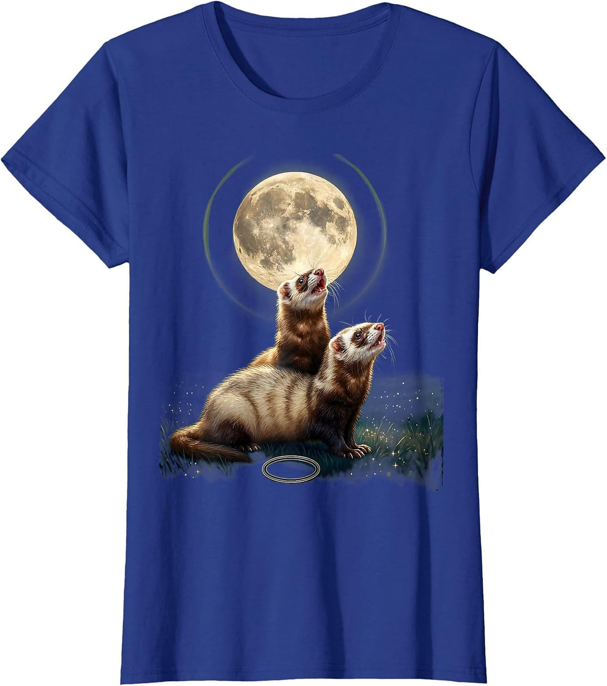 Women's Three Ferrets Howling At The Moon Funny Parody T-Shirt - Royal Blue