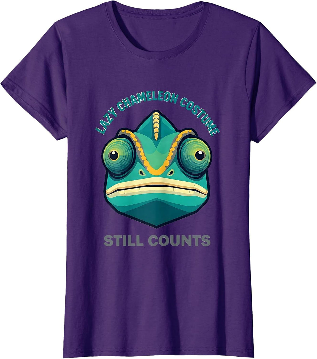 Women's Lazy Chameleon Costume Still Counts Kawaii Animal Face T-Shirt - Purple